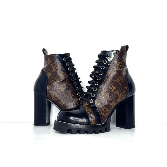 Louis Vuitton Star Trail LV Monogram Black Leather Platform Booties 36 - Picture 2 of 9